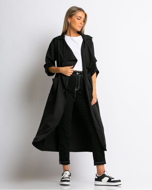 Καμπαρντίνα με σούρα και λάστιχο  στην μέση μαύρο