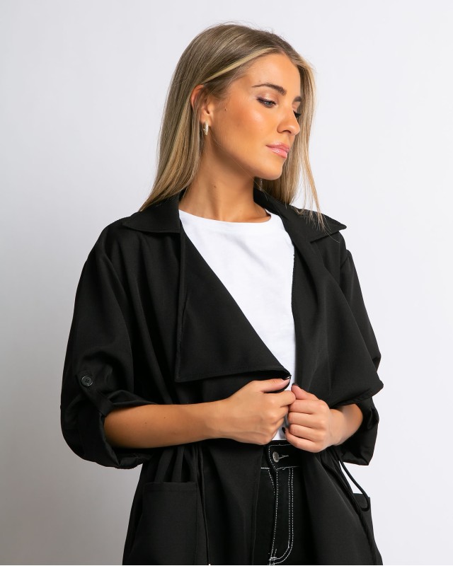 Καμπαρντίνα με σούρα και λάστιχο  στην μέση μαύρο