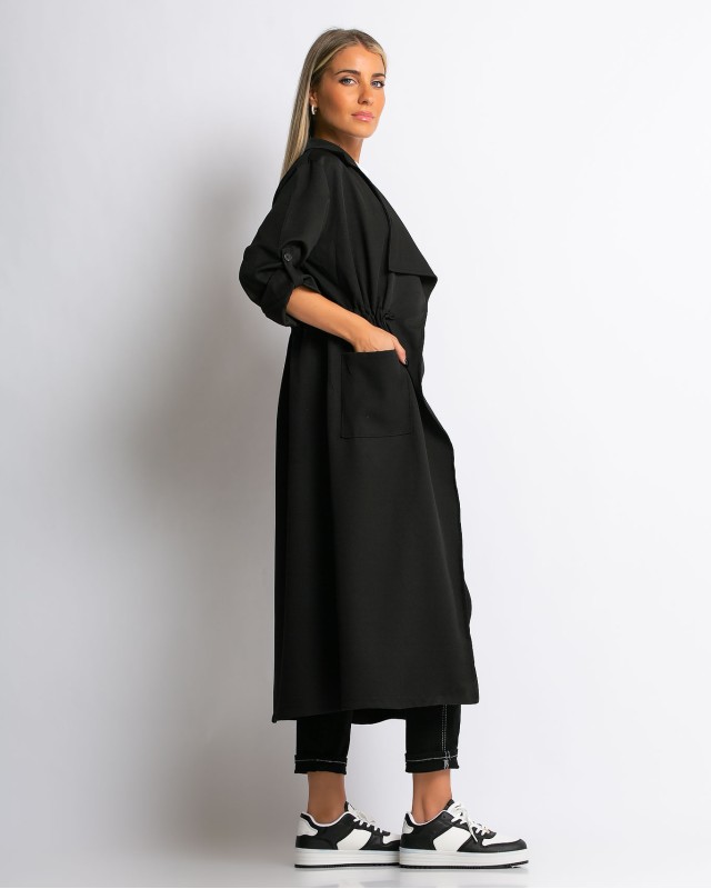 Καμπαρντίνα με σούρα και λάστιχο  στην μέση μαύρο