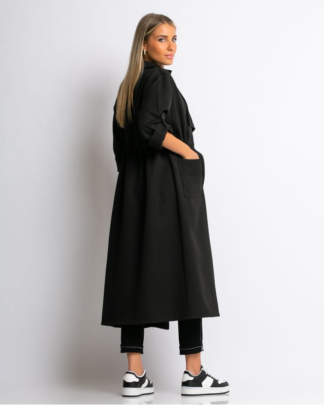 Καμπαρντίνα με σούρα και λάστιχο  στην μέση μαύρο