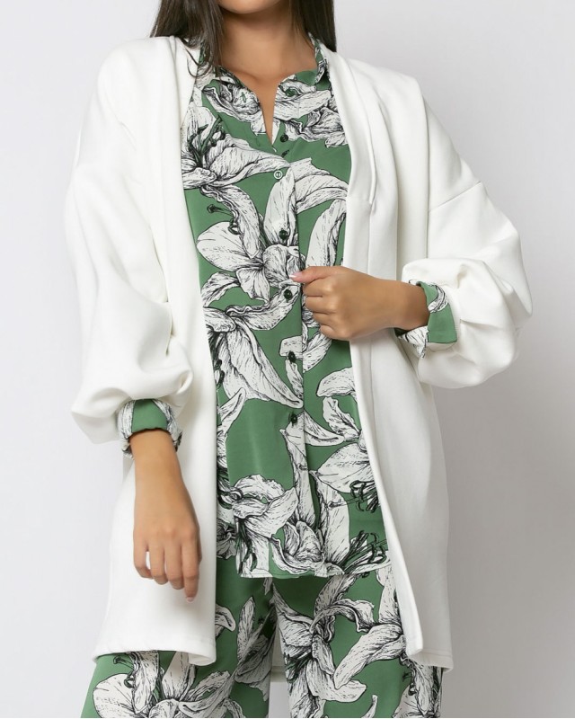 Ζακέτα χνουδωτή φούτερ με ριπ γιακά Εκρού