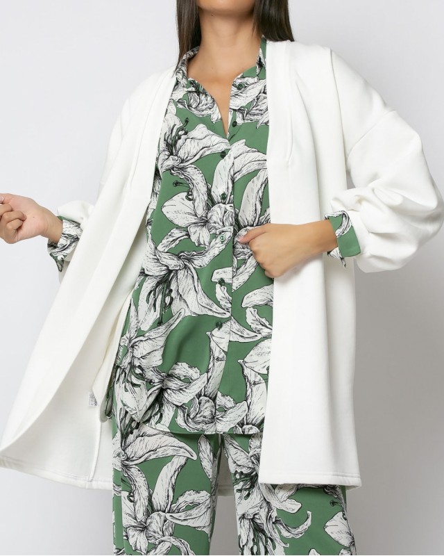 Ζακέτα χνουδωτή φούτερ με ριπ γιακά Εκρού