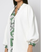 Ζακέτα χνουδωτή φούτερ με ριπ γιακά Εκρού