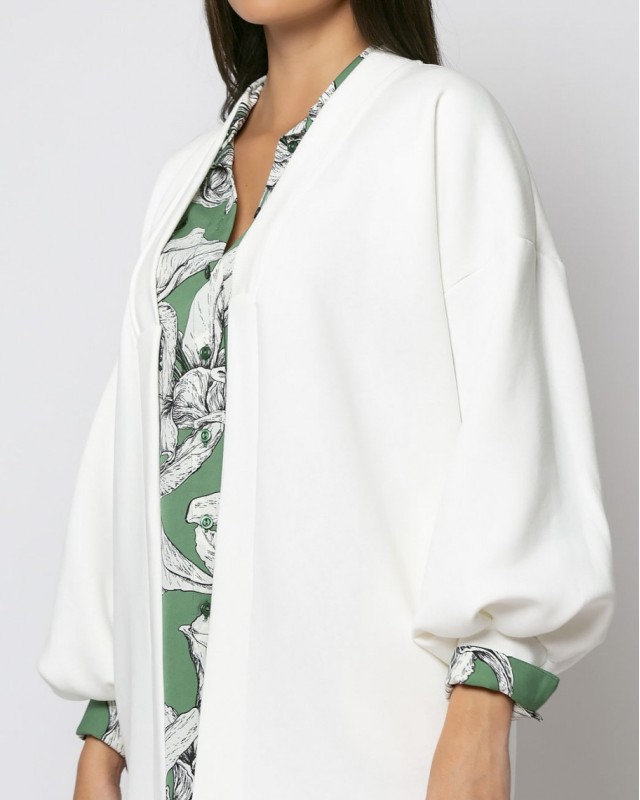 Ζακέτα χνουδωτή φούτερ με ριπ γιακά Εκρού