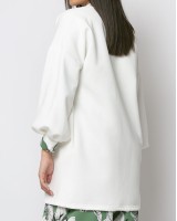 Ζακέτα χνουδωτή φούτερ με ριπ γιακά Εκρού