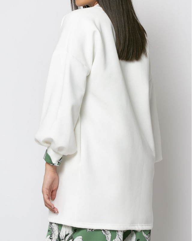 Ζακέτα χνουδωτή φούτερ με ριπ γιακά Εκρού