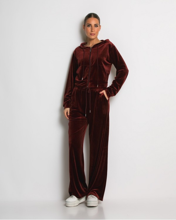 Σετ ζακέτα με κουκούλα και παντελόνι βελουτέ μαύρο