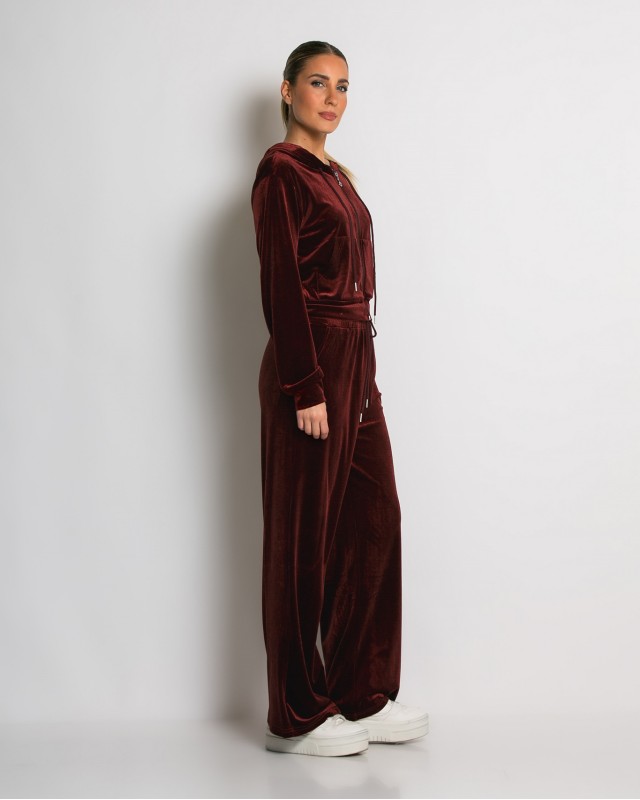 Σετ ζακέτα με κουκούλα και παντελόνι βελουτέ cherry