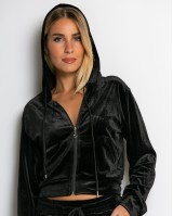 Σετ ζακέτα με κουκούλα και παντελόνι βελουτέ μαύρο