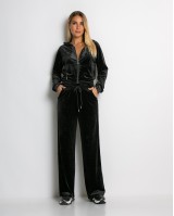 Σετ ζακέτα με κουκούλα και παντελόνι βελουτέ μαύρο