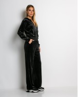 Σετ ζακέτα με κουκούλα και παντελόνι βελουτέ μαύρο