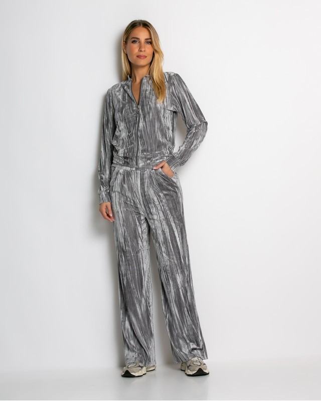 Σετ ζακέτα και παντελόνι βελουτέ silver