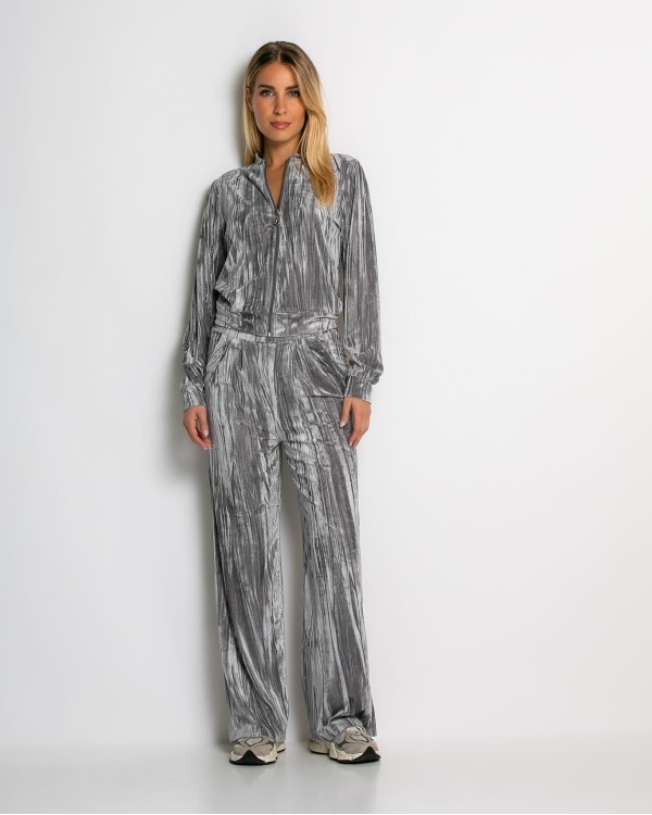 Σετ ζακέτα και παντελόνι βελουτέ silver