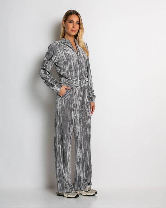 Σετ ζακέτα και παντελόνι βελουτέ silver