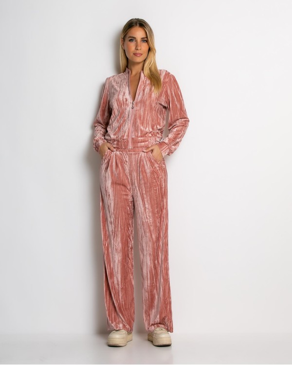 Σετ ζακέτα και παντελόνι βελουτέ silver