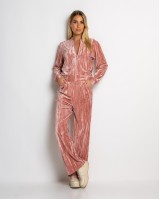 Σετ ζακέτα και παντελόνι βελουτέ ροζ