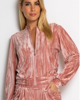 Σετ ζακέτα και παντελόνι βελουτέ ροζ