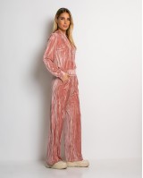 Σετ ζακέτα και παντελόνι βελουτέ ροζ