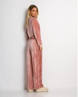 Σετ ζακέτα και παντελόνι βελουτέ ροζ