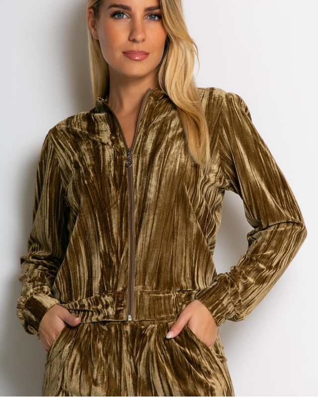 Σετ ζακέτα και παντελόνι βελουτέ gold