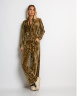 Σετ ζακέτα και παντελόνι βελουτέ gold