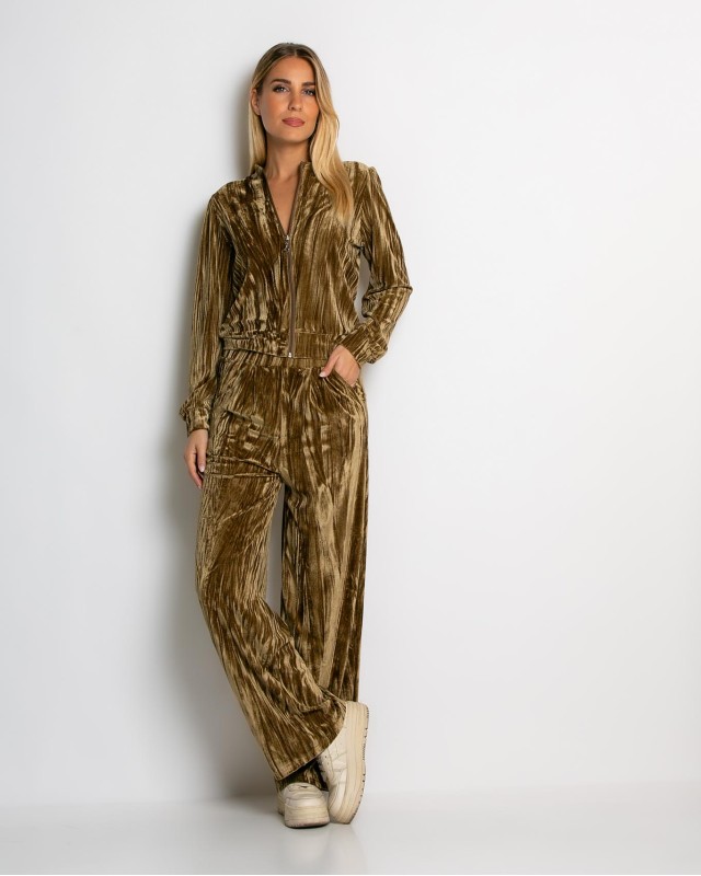 Σετ ζακέτα και παντελόνι βελουτέ gold