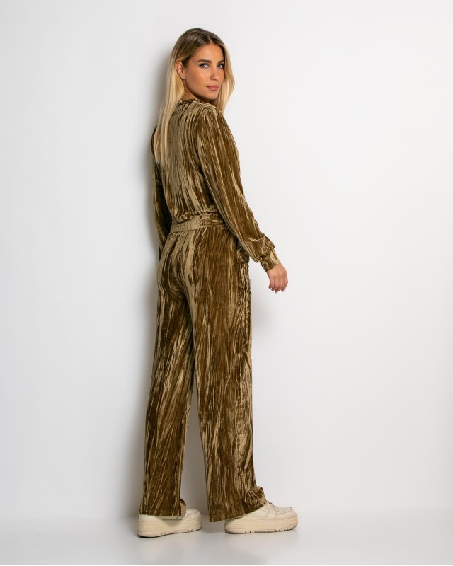 Σετ ζακέτα και παντελόνι βελουτέ gold