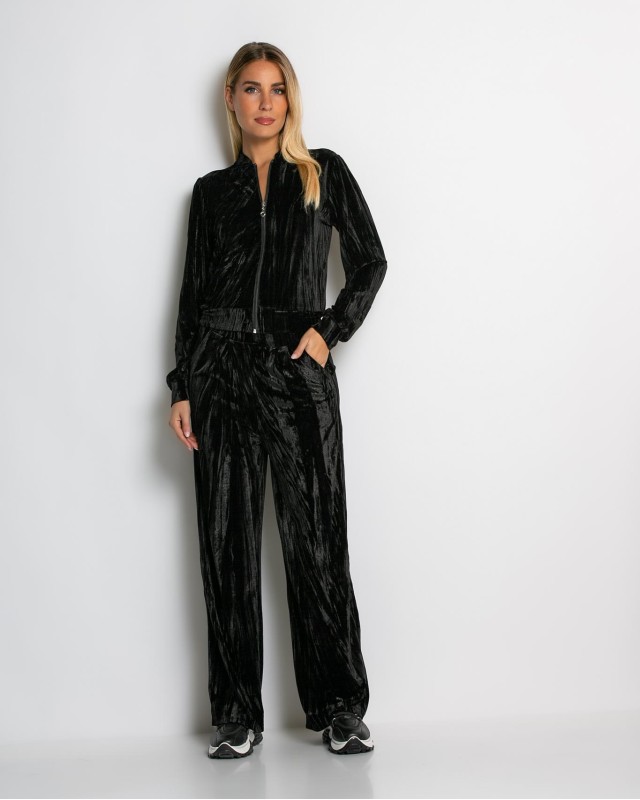 Σετ ζακέτα και παντελόνι βελουτέ μαύρο