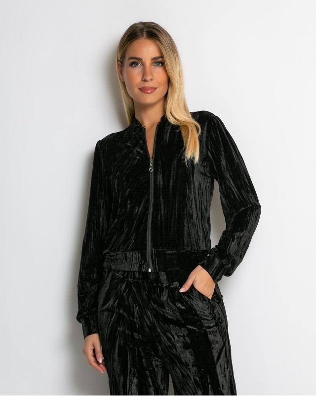 Σετ ζακέτα και παντελόνι βελουτέ μαύρο