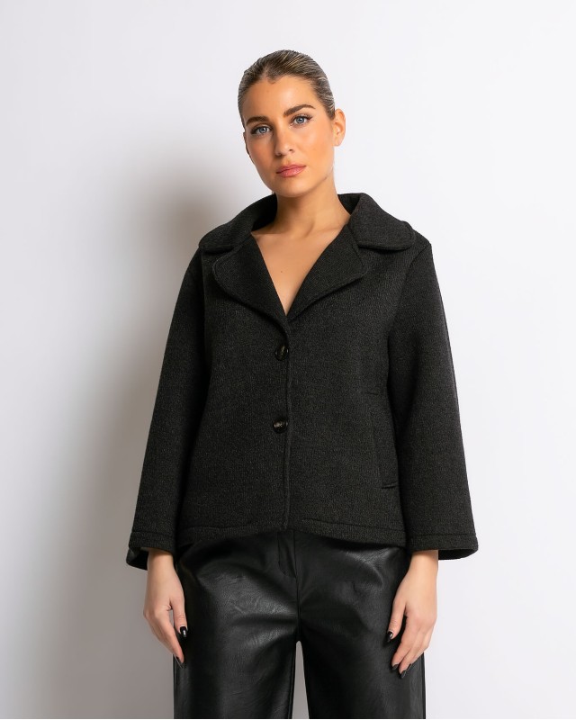 Ζακέτα με τρουακάρ μανίκι μαύρη