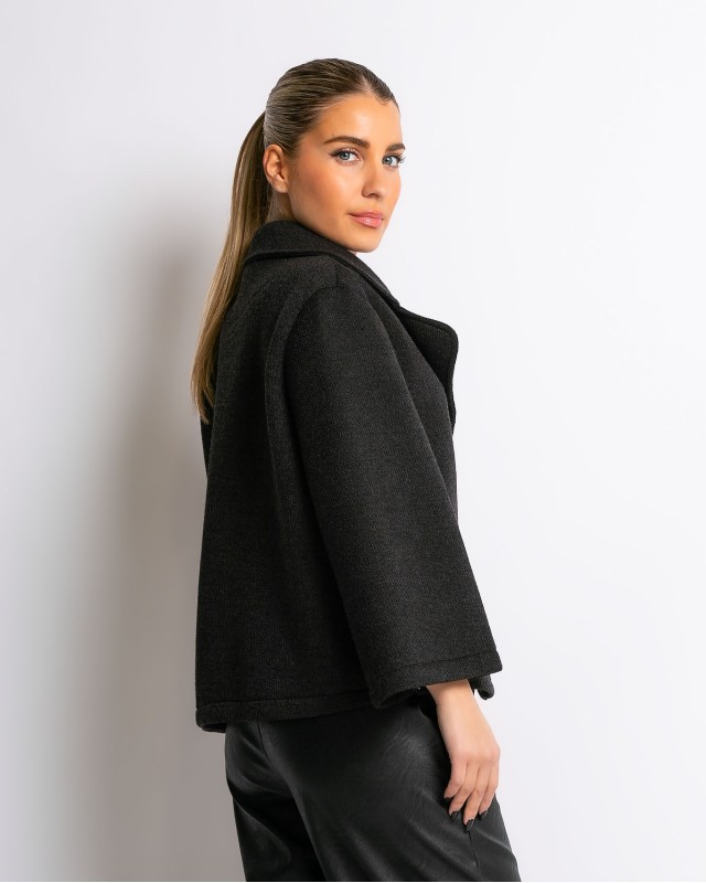 Ζακέτα με τρουακάρ μανίκι μαύρη