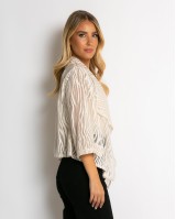 Ζακέτα πλεκτή διάτρητη ασύμμετρη μπεζ