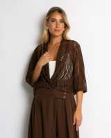 Ζακέτα πλεκτή διάτρητη ασύμμετρη καφέ