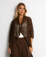 Ζακέτα πλεκτή διάτρητη ασύμμετρη καφέ