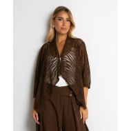 Ζακέτα πλεκτή διάτρητη ασύμμετρη καφέ