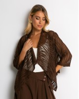 Ζακέτα πλεκτή διάτρητη ασύμμετρη καφέ