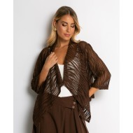 Ζακέτα πλεκτή διάτρητη ασύμμετρη καφέ