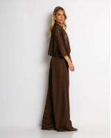 Ζακέτα πλεκτή διάτρητη ασύμμετρη καφέ