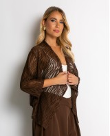 Ζακέτα πλεκτή διάτρητη ασύμμετρη καφέ