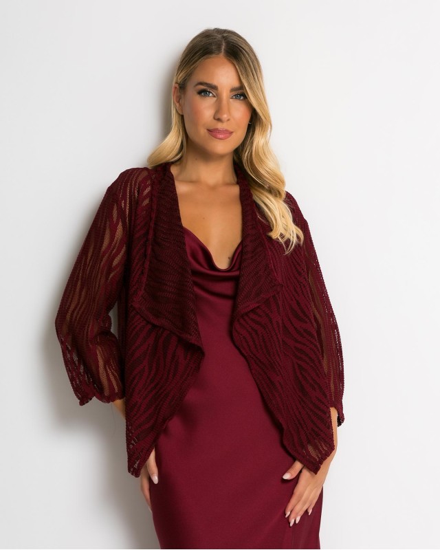 Ζακέτα πλεκτή διάτρητη ασύμμετρη μπορντώ