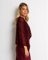 Ζακέτα πλεκτή διάτρητη ασύμμετρη μπορντώ