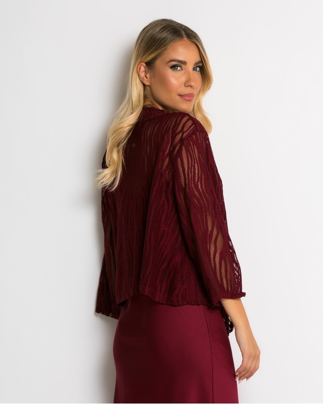 Ζακέτα πλεκτή διάτρητη ασύμμετρη μπορντώ