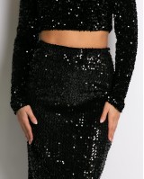 Φούστα midi ψηλόμεση με παγιέτα μαύρο