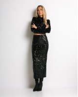 Φούστα midi ψηλόμεση με παγιέτα μαύρο