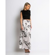 Φούστα maxi εμπριμέ σατέν εκρού