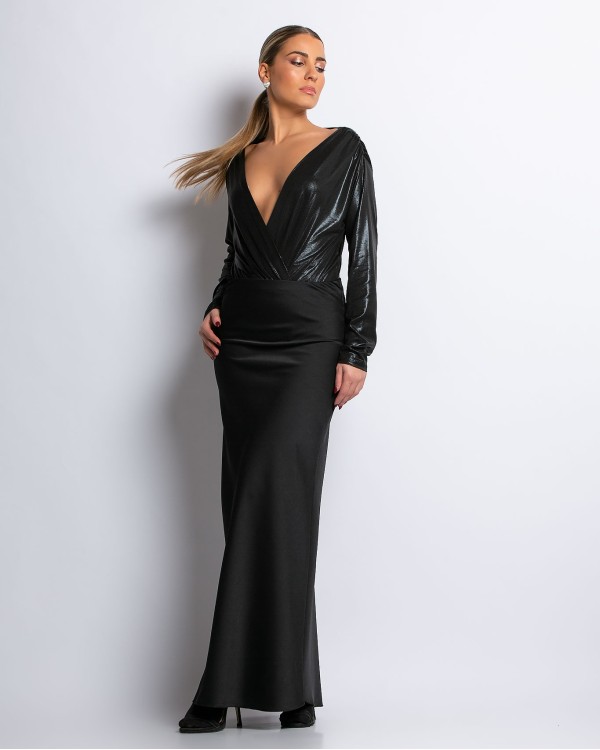 Φούστα σατινέ maxi με λάστιχο στην μέση silver