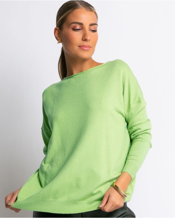 Μπλούζα μακρυμάνικη ψιλό πλεκτό με γυριστή λαιμόκοψη γκρι