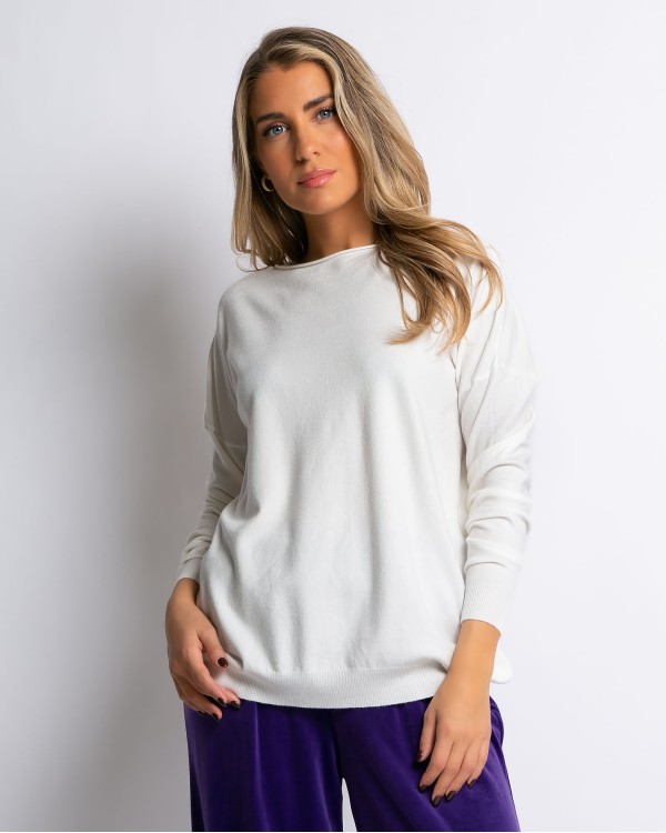 Μπλούζα μακρυμάνικη ψιλό πλεκτό με γυριστή λαιμόκοψη γκρι