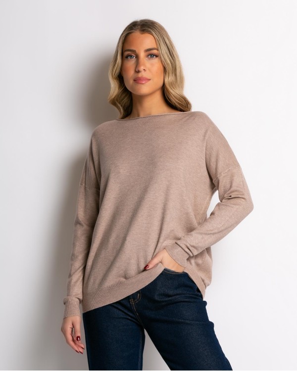 Μπλούζα μακρυμάνικη ψιλό πλεκτό με γυριστή λαιμόκοψη γκρι