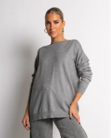 Μπλούζα μακρυμάνικη ψιλό πλεκτό με γυριστή λαιμόκοψη γκρι